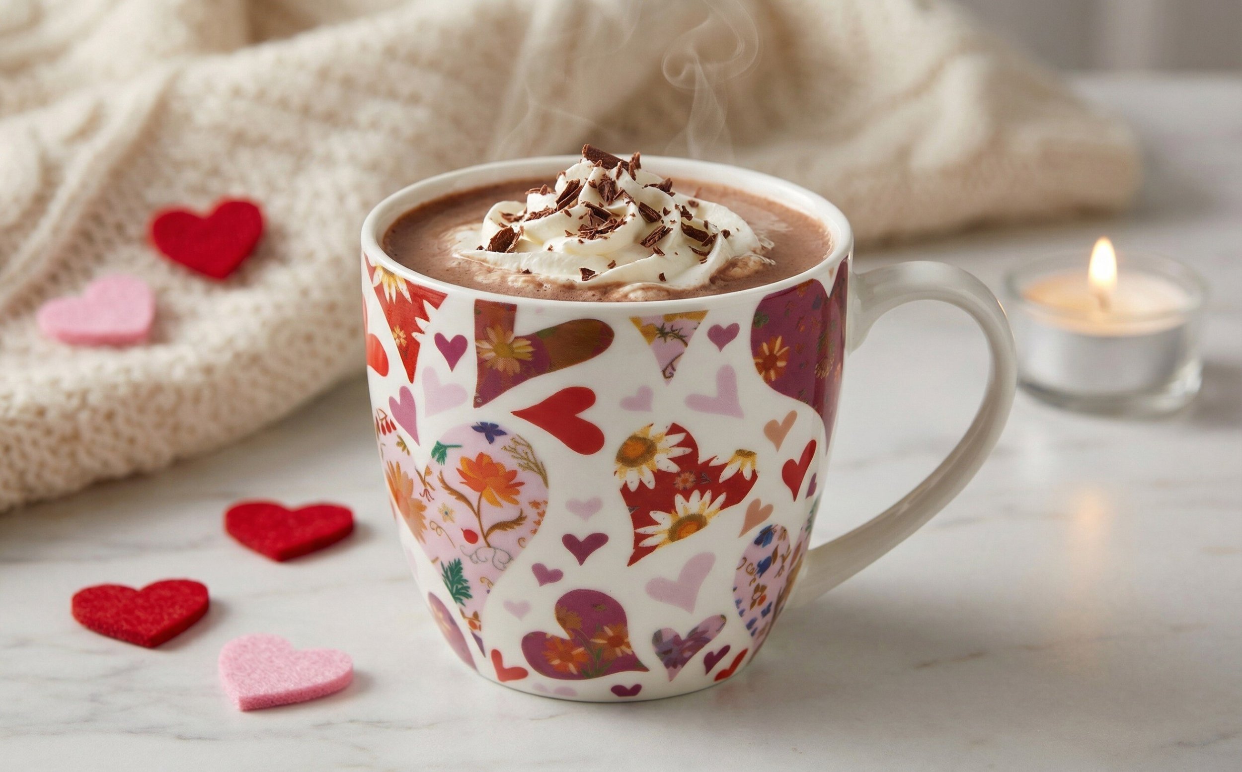 Kubek porcelanowy 460 ml Różowe Serca w koszyczku