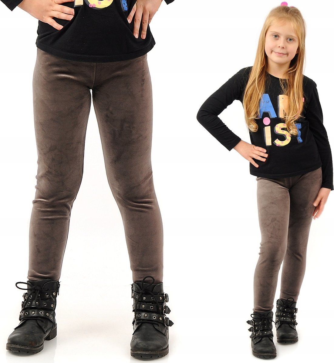 Legginsy dziewczęce Welurowe Elastyczne Spodnie Getry Welur Cappuccino 98