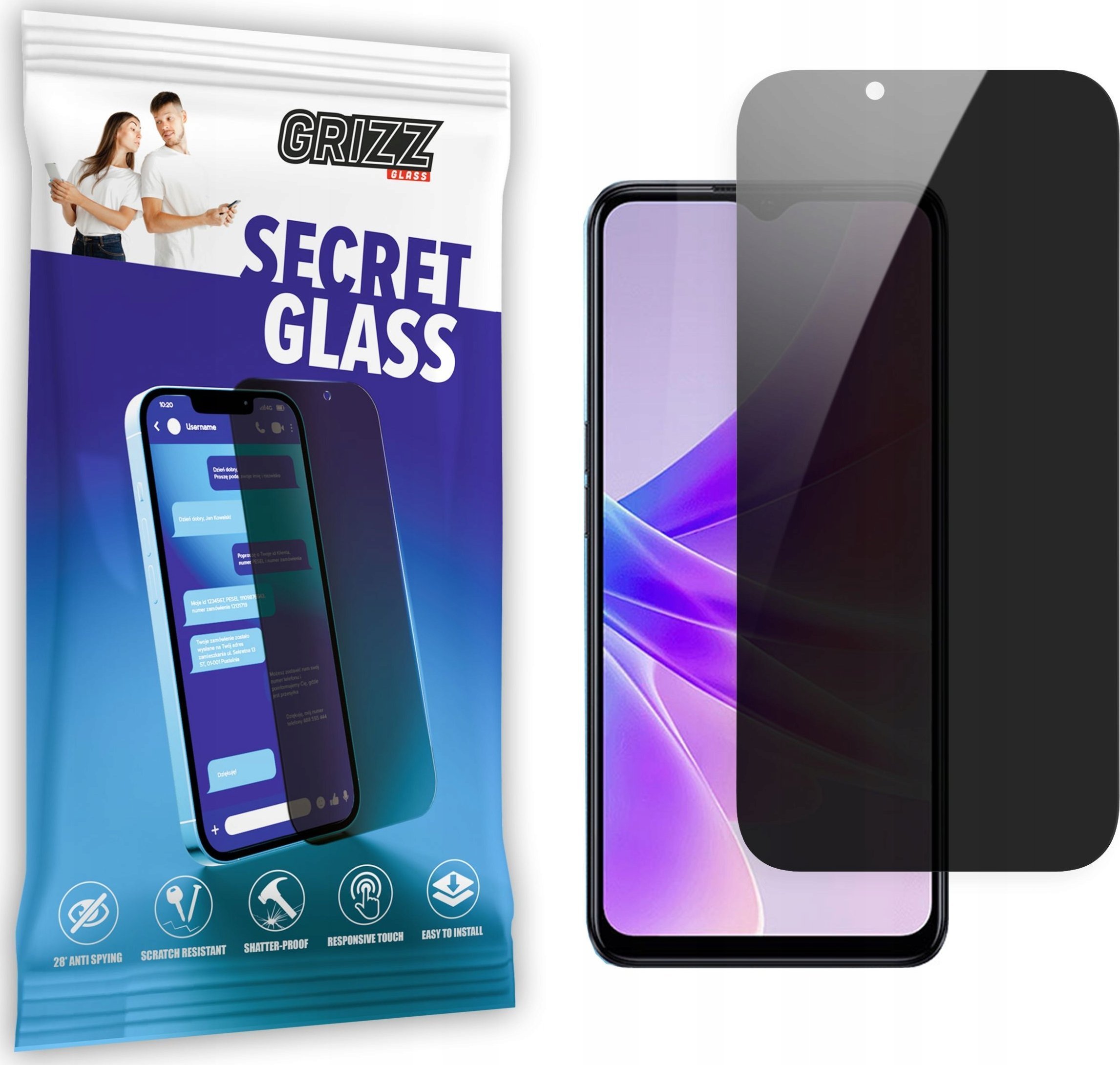 GrizzGlass Szkło prywatyzujące GrizzGlass SecretGlass Oppo A77 5G
