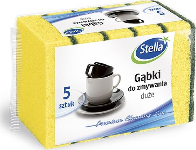 Stella Gąbki do zmywania STELLA, duże, 5 szt., pianka mix kolorów, czarna fibra
