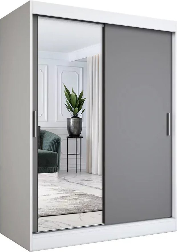 Elior Szafa przesuwna z lustrem 150 cm biel + antracyt - Lenora 4X