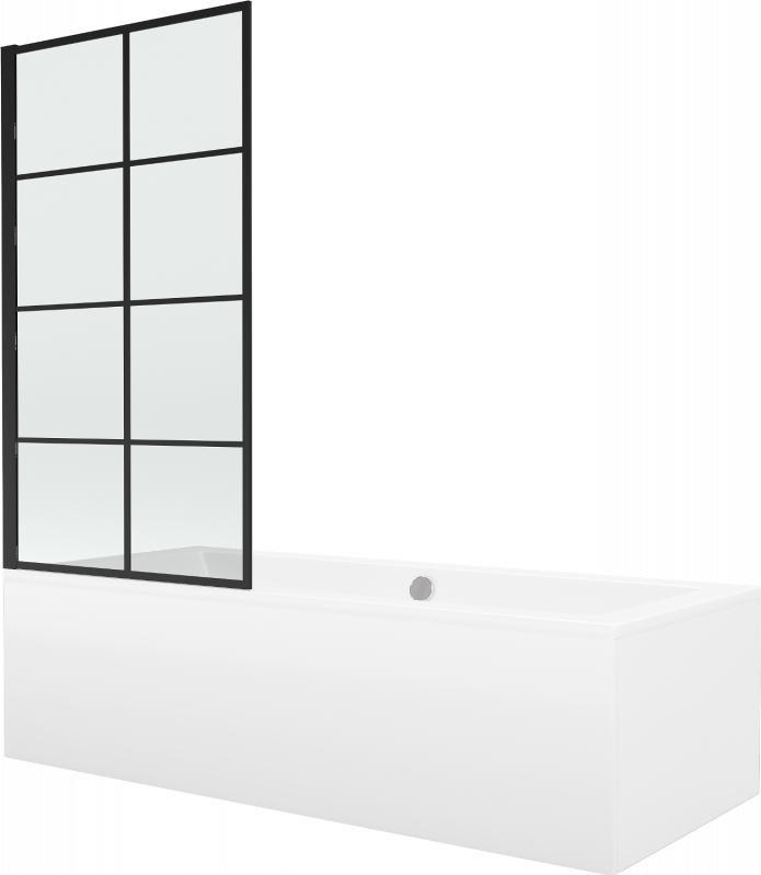 Wanna Mexen Mexen Cube wanna prostokątna 180 x 80 cm z obudową i parawanem 1-skrzydłowym 70 cm, czarny wzór - 550518080X9307017077