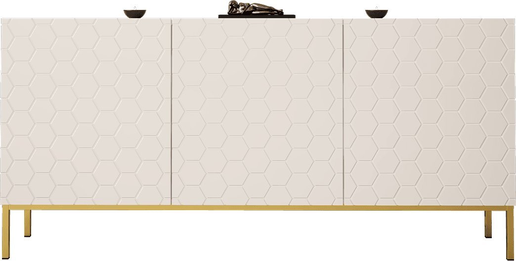 MEGSTYL KOMODA 160CM NA ZŁOTYCH NÓŻKACH - HEXA 2 biały mat - biały połysk