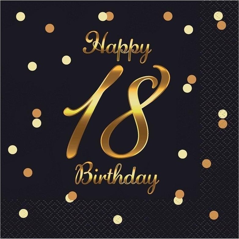 GoDan Serwetki Happy 18 Birthday czarne 33x33cm 20szt