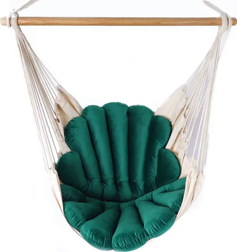 Elior Krzesło brazylijskie z poduchą w kształcie muszli butelkowa zieleń - Milis