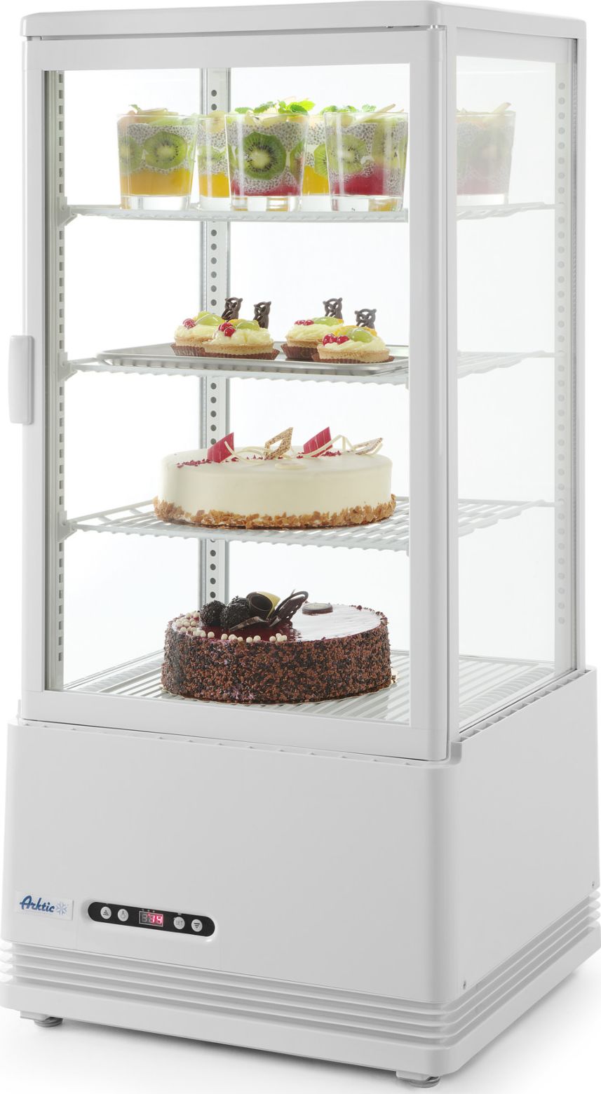 Witryna chłodnicza ARKTIC Witryna chłodnicza przeszklona nastawna 78L 3 półki biała ARKTIC Hendi 233641 Witryna chłodnicza przeszklona nastawna 78L 3