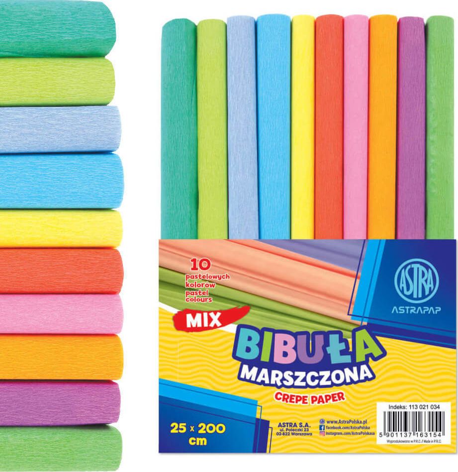 Astra-papier Bibuła marszczona pastel 25x200cm mix (10szt)