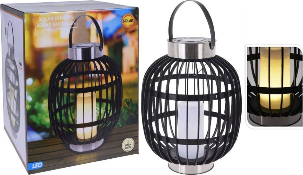 Ogrodowa latarenka solarna LED, ze świecą, czarna, 35 cm
