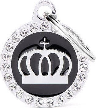 Zawieszka Adresówka Identyfikator z grawerem dla psa i kota czarna korona glam