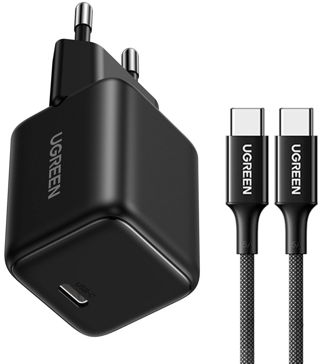 Ładowarka sieciowa UGREEN X513 30W GaN USB-C + kabel USB-C 1m czarna