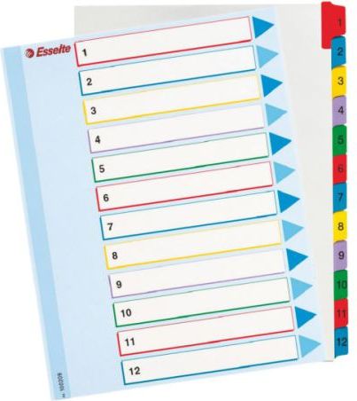 Esselte Przekładki do segregatora A4 Mylar ze stroną opisową 1-12 numeryczne (10K200B)