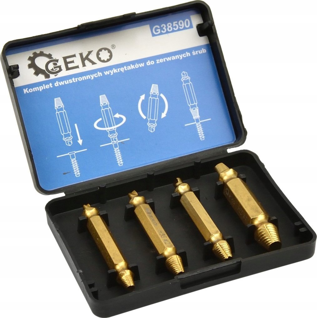 Wiertło Geko Kpl. dwustronnych wykrętaków do zerwanych śrub 4szt. (100)