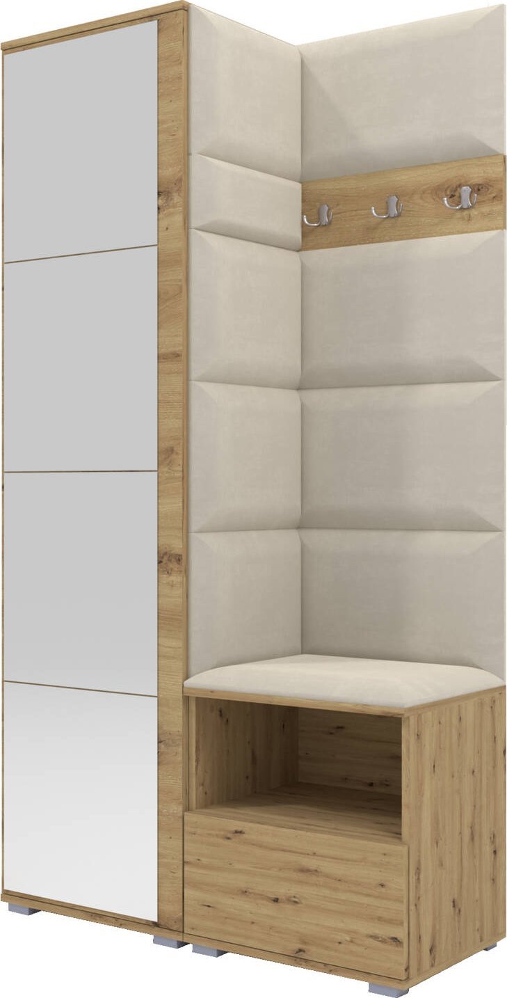 Ravio Tapicerowana garderoba Nela I z lustrem - kolor dąb artisan + tkanina Trinity 01