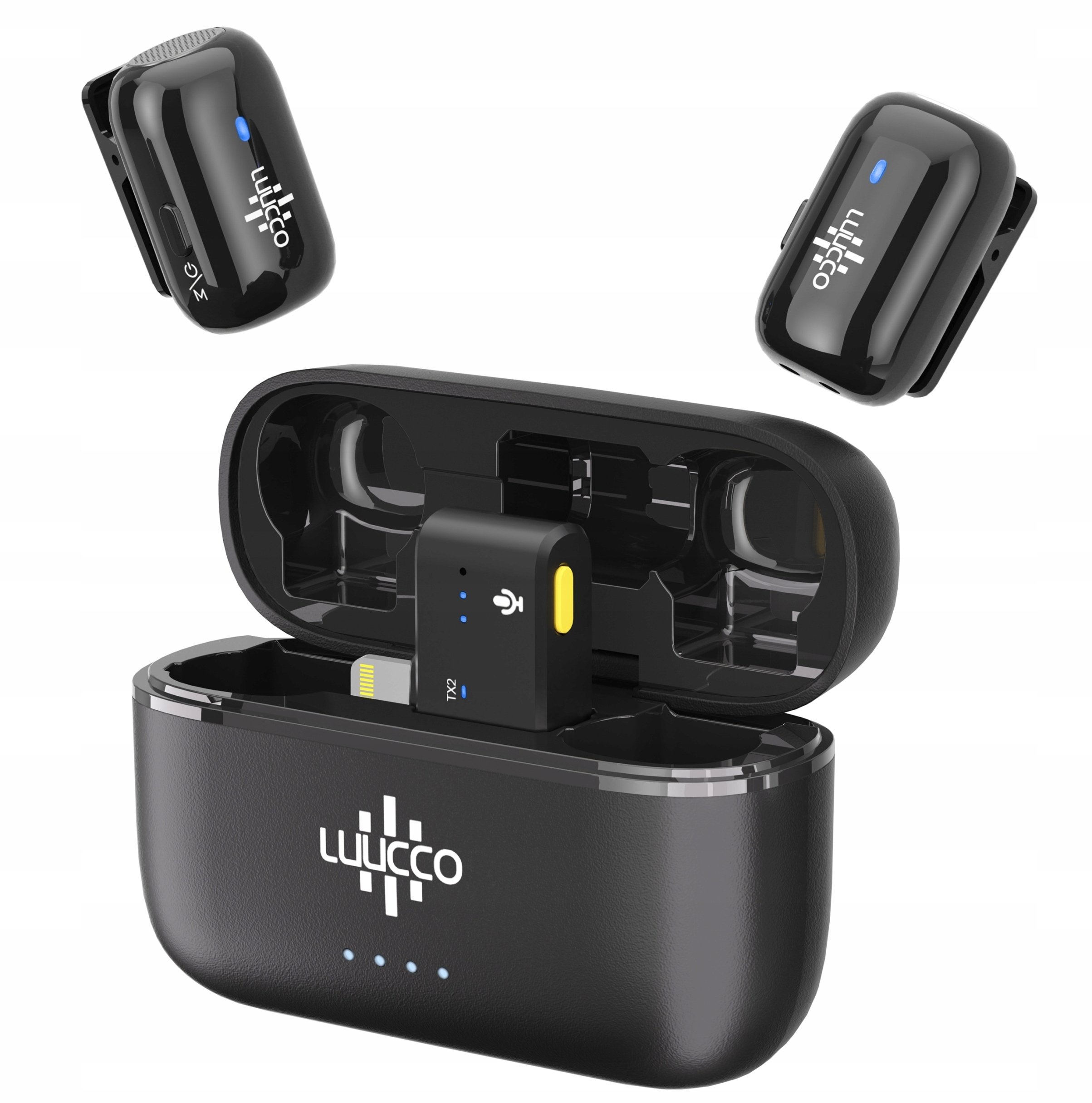 2x Mini Bezprzewodowy Mikrofon Krawatowy 100m Do Apple Iphone Lightning / Minipods K2 / Lightning / Czarny