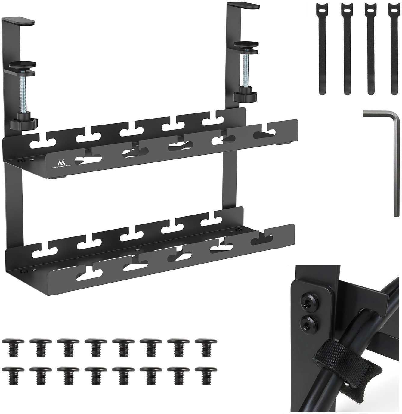 Organizer podbiurkowy na kable Maclean, max. obciążenie 5kg, 2 poziomy, czarny, MC-104 B