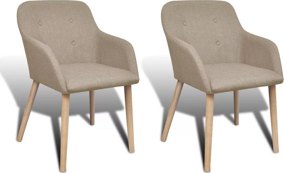 vidaXL Krzesła do jadalni, 2 szt., beżowe, tkanina i lity dąb