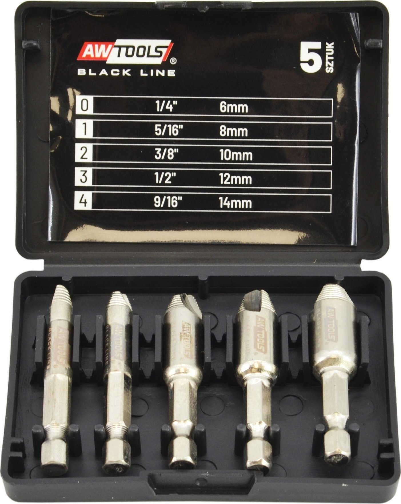AWTools AWTOOLS ZESTAW WYKRĘTAKÓW DO URWANYCH ŚRUB / NAKRĘTEK 5 elem. BLACK LINE