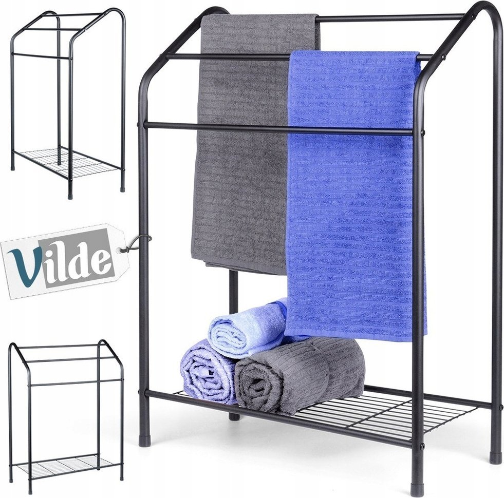 Vilde Wieszak na ręczniki stojący metalowy czarny