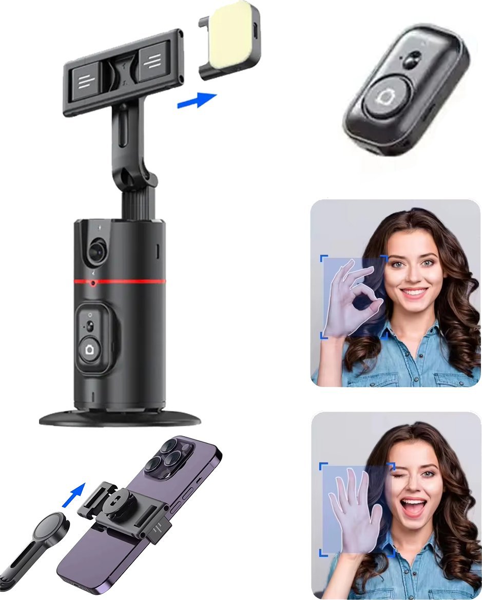 Obrotowy Statyw na telefon z kamerą AI + LED