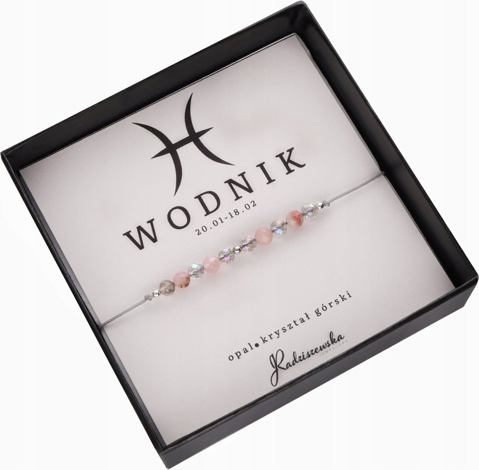 Radziszewska Jewellery Bransoletka z Kamieni Naturalnych Zodiak WODNIK Opal Kryształ Górski 925