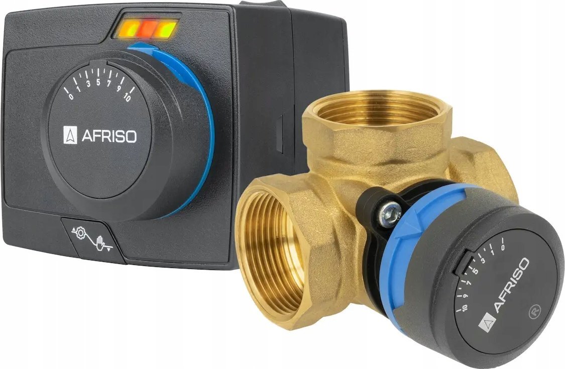 Afriso Zawór mieszający 3-drogowy obrotowy ARV 385 Vario ProClick + ARM 343 ProClick, DN32, Rp1 1/4", Kvs 7,5-19