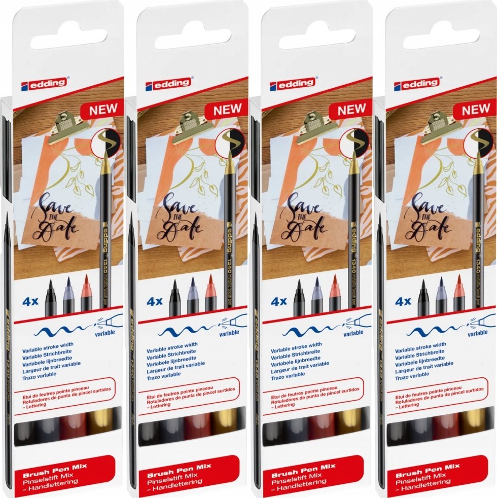 Edding Pisak z końcówką pędzelkową e-1340 EDDING, 4 szt., mix kolorów metalicznych