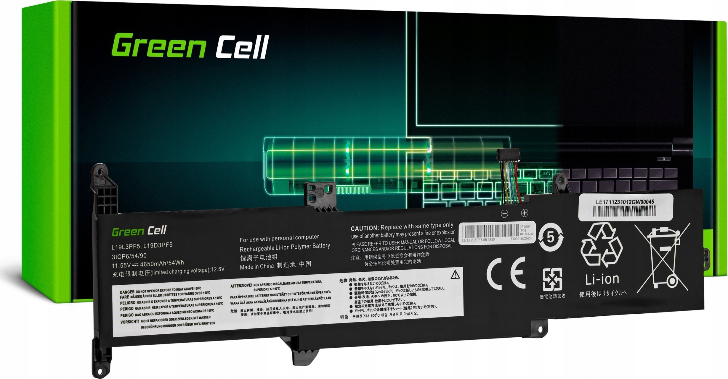 Bateria Green Cell Bateria Green Cell L19C3PF7 L19D3PF5 L19L3PF5 do Lenovo IdeaPad 3-14ADA05 3-14IIL05 3-14IML05 3-15ADA05 3-15IIL05
