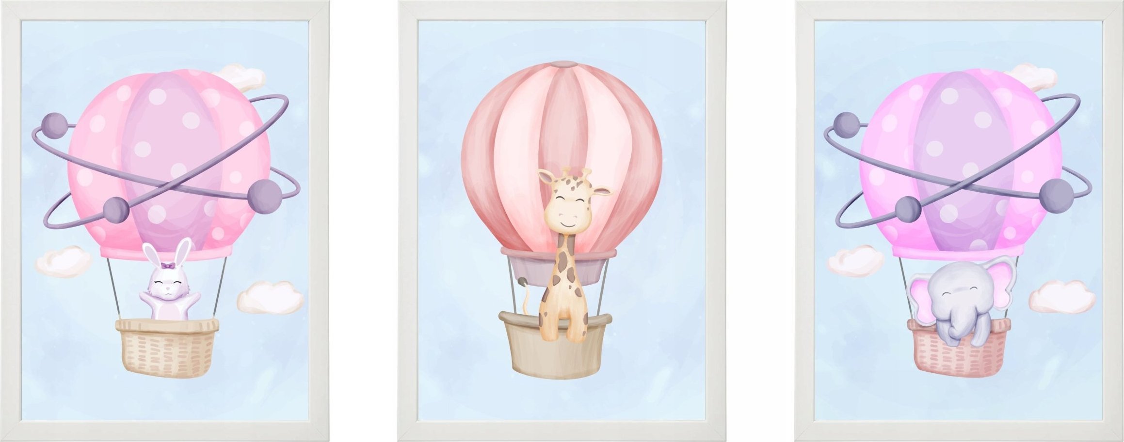 naSciane Zestaw 3 obrazki plakaty A3 BALON KRÓLIK SŁONIK ŻY