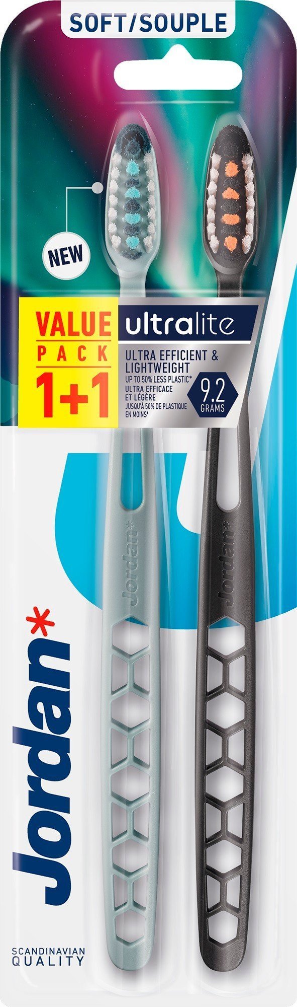 Orkla Jordan Ultralite Szczoteczka do zębów DUO - soft 1op.-2szt.(1+1) - mix kolorów