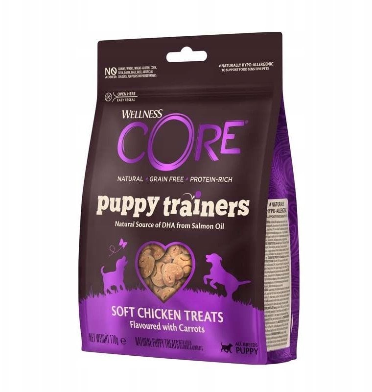 Happy Dog Core Puppy Trainers, przysmak, dla szczeniąt, chicken and carrot, 170g