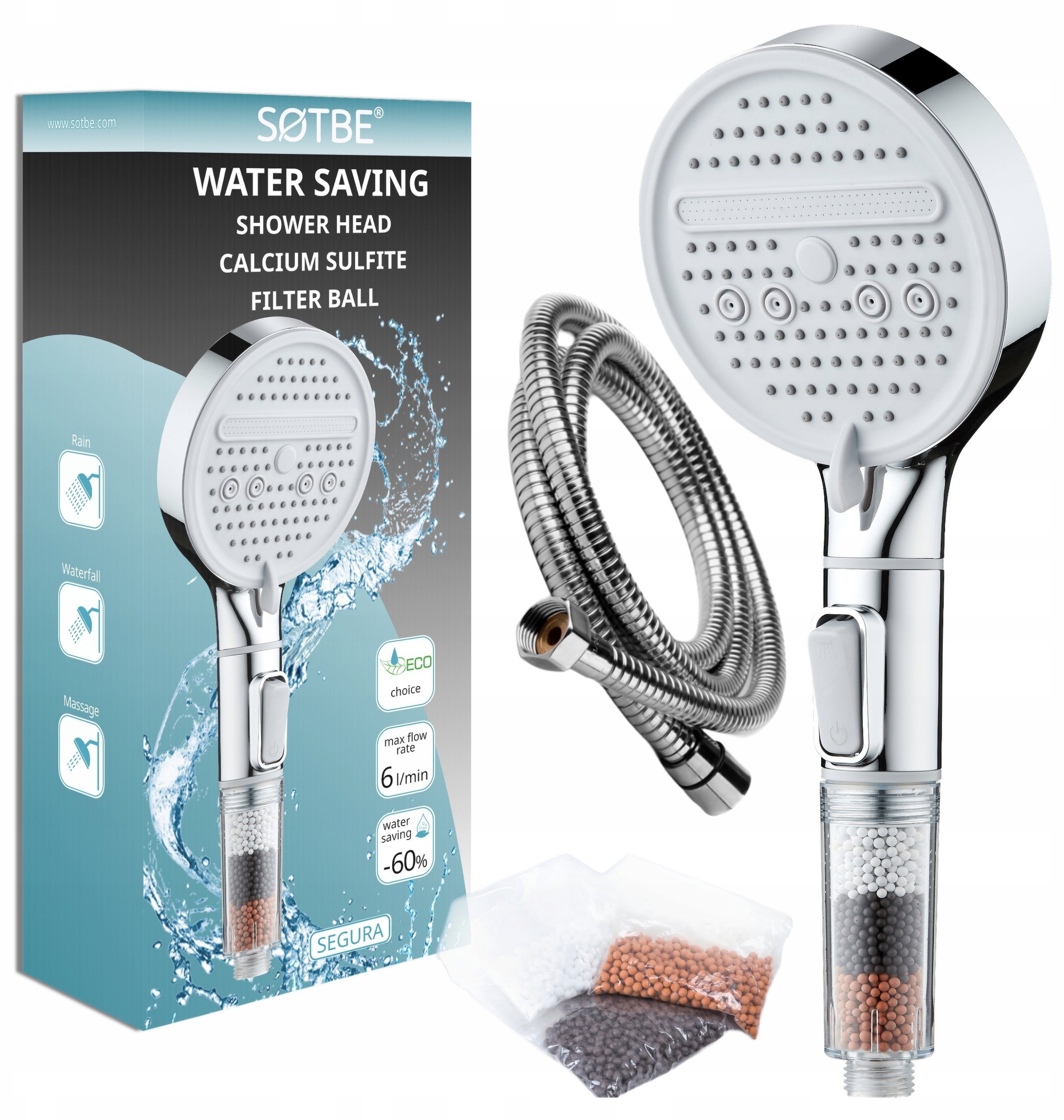 Zestaw prysznicowy Wodooszczędna słuchawka prysznicowa z filtrem Wąż 150 cm