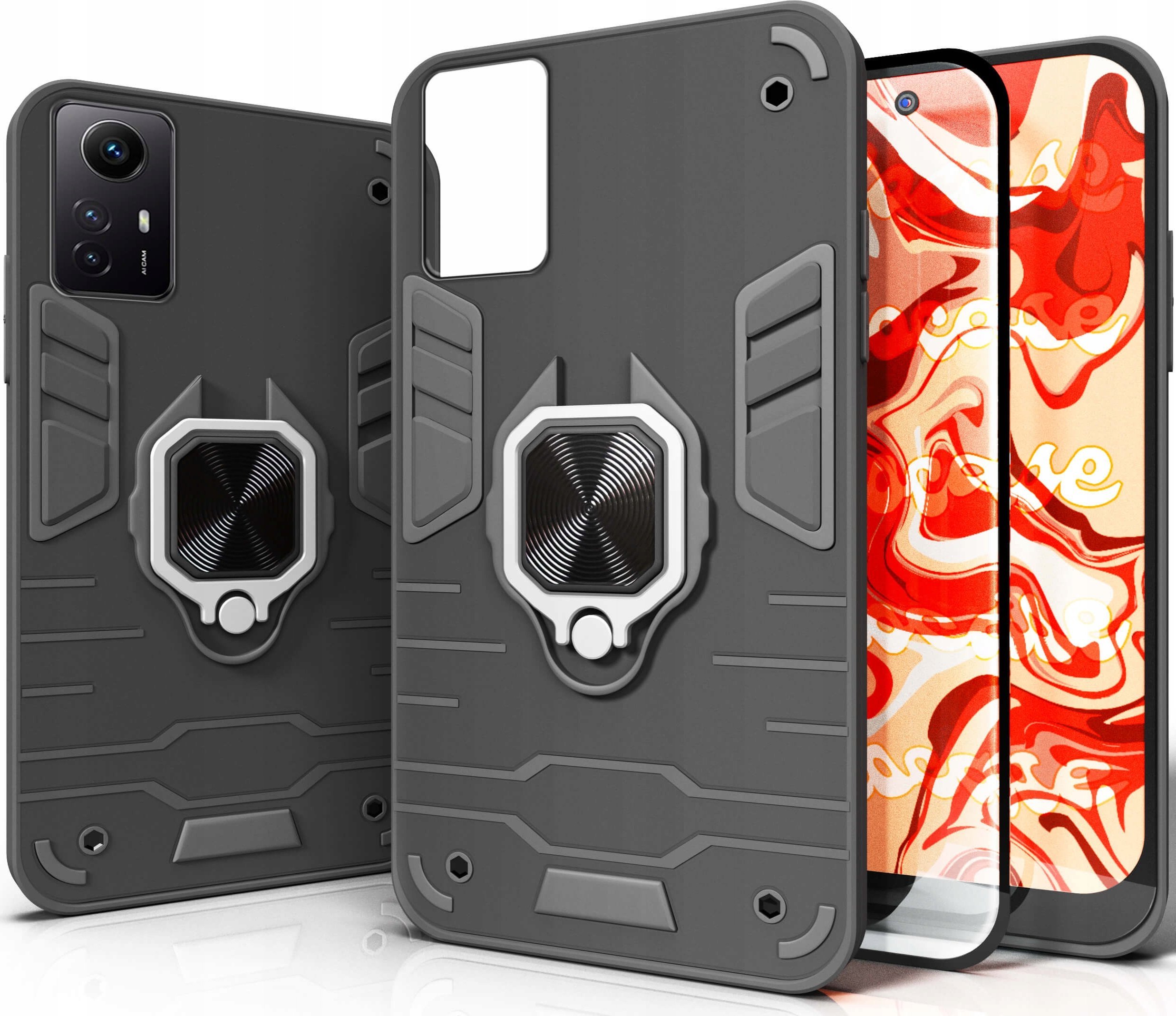 Hello Case ETUI PANCERNE DO XIAOMI REDMI NOTE 12S CZARNE OBUDOWA ARMOR HOLDER SZKŁO