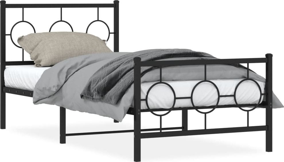 vidaXL Metalowa rama łóżka z wezgłowiem i zanóżkiem, czarna, 90x200 cm