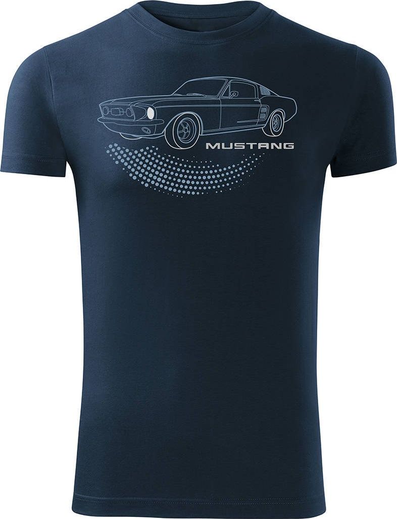 Topslang Koszulka motoryzacyjna z Fordem Mustangiem Ford Mustang męska granatowa SLIM S