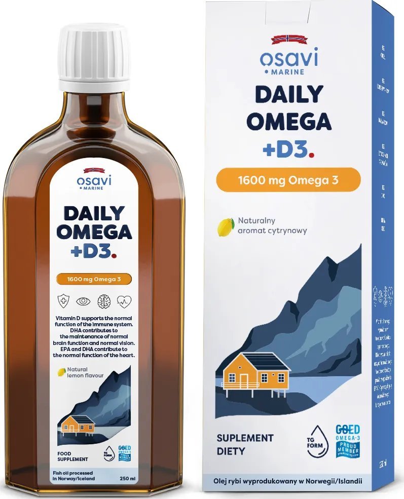 Osavi Osavi - Daily Omega + D3, 1600mg Omega 3, Cytryna, 250 ml