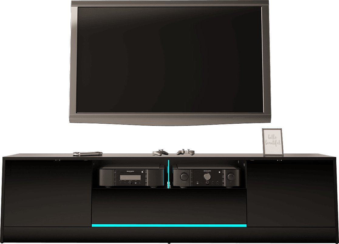 MEGSTYL SZAFKA RTV 200CM Z LISTWĄ LED - DISPARO 2 Czarny mat - Czarny połysk