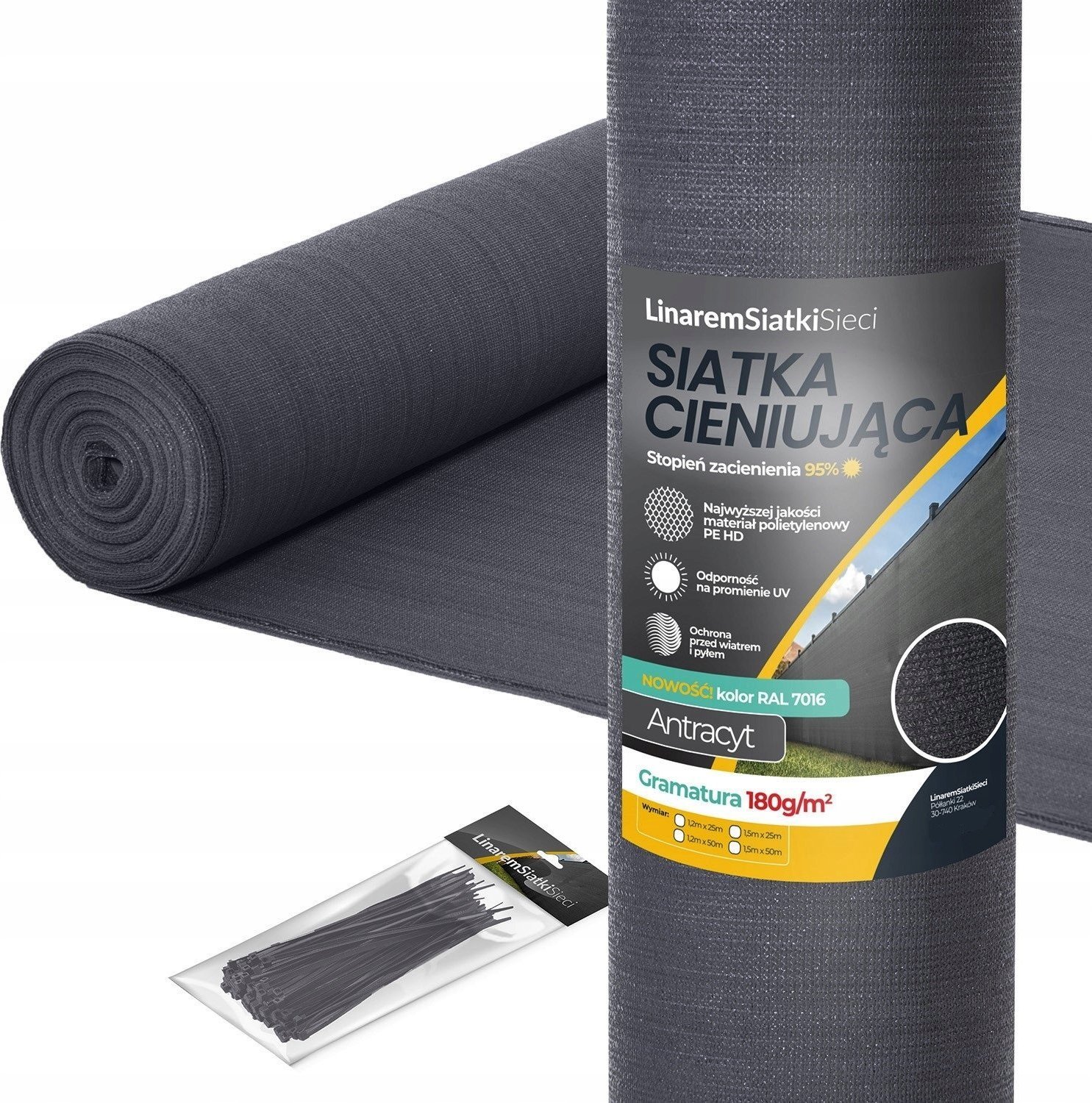 Linarem SiatkiSieci SIATKA CIENIUJĄCA 95% OSŁONA 2x25m ANTRACYT MASKUJĄCA NA OGRODZENIE PŁOT