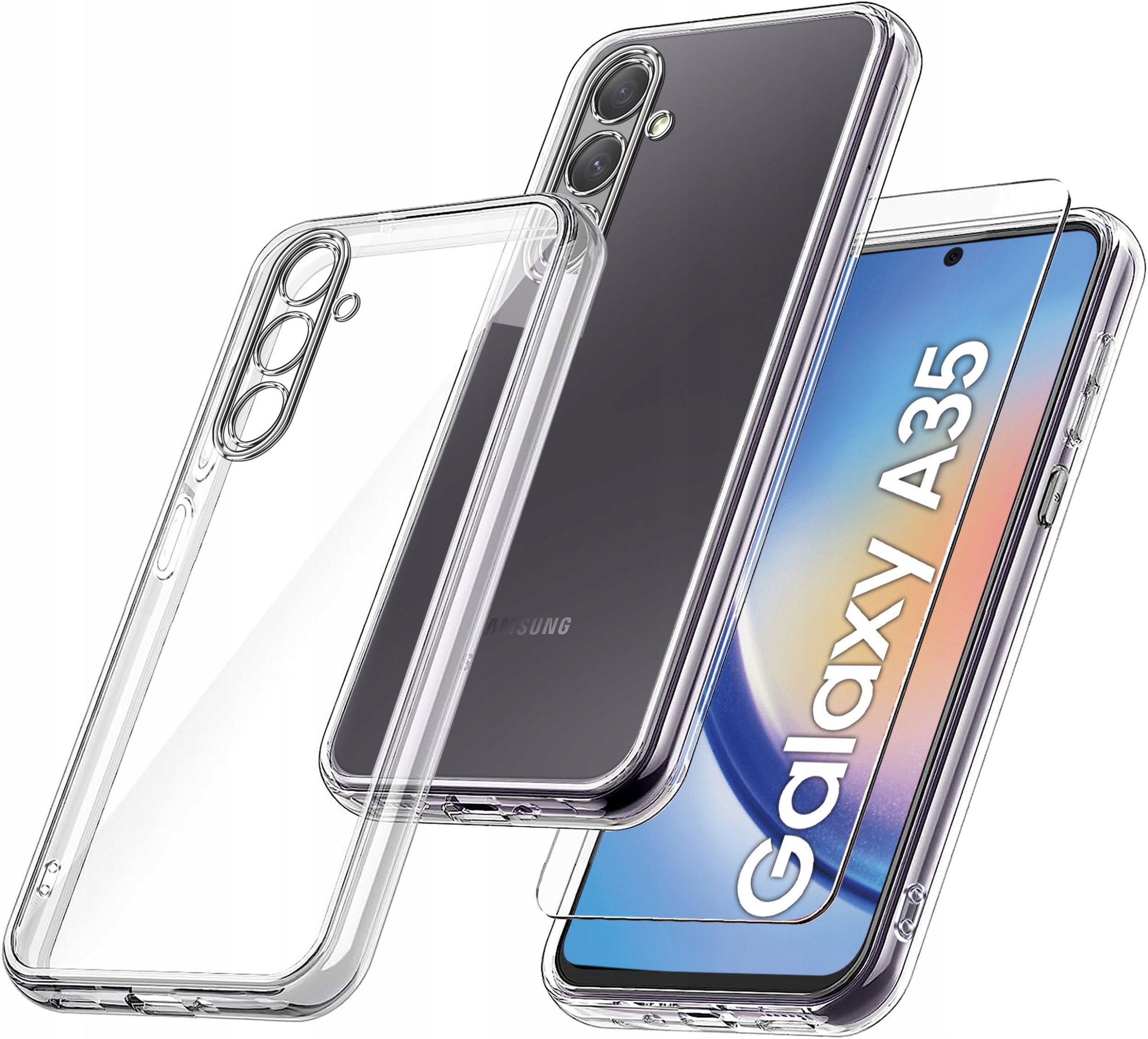 krainaGSM Etui do Samsung Galaxy A35 5G wzmocnione 360 CLEAR + Szkło 9H