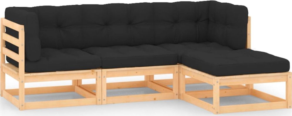 vidaXL vidaXL 4-cz. zestaw wypoczynkowy do ogrodu, z poduszkami, lita sosna