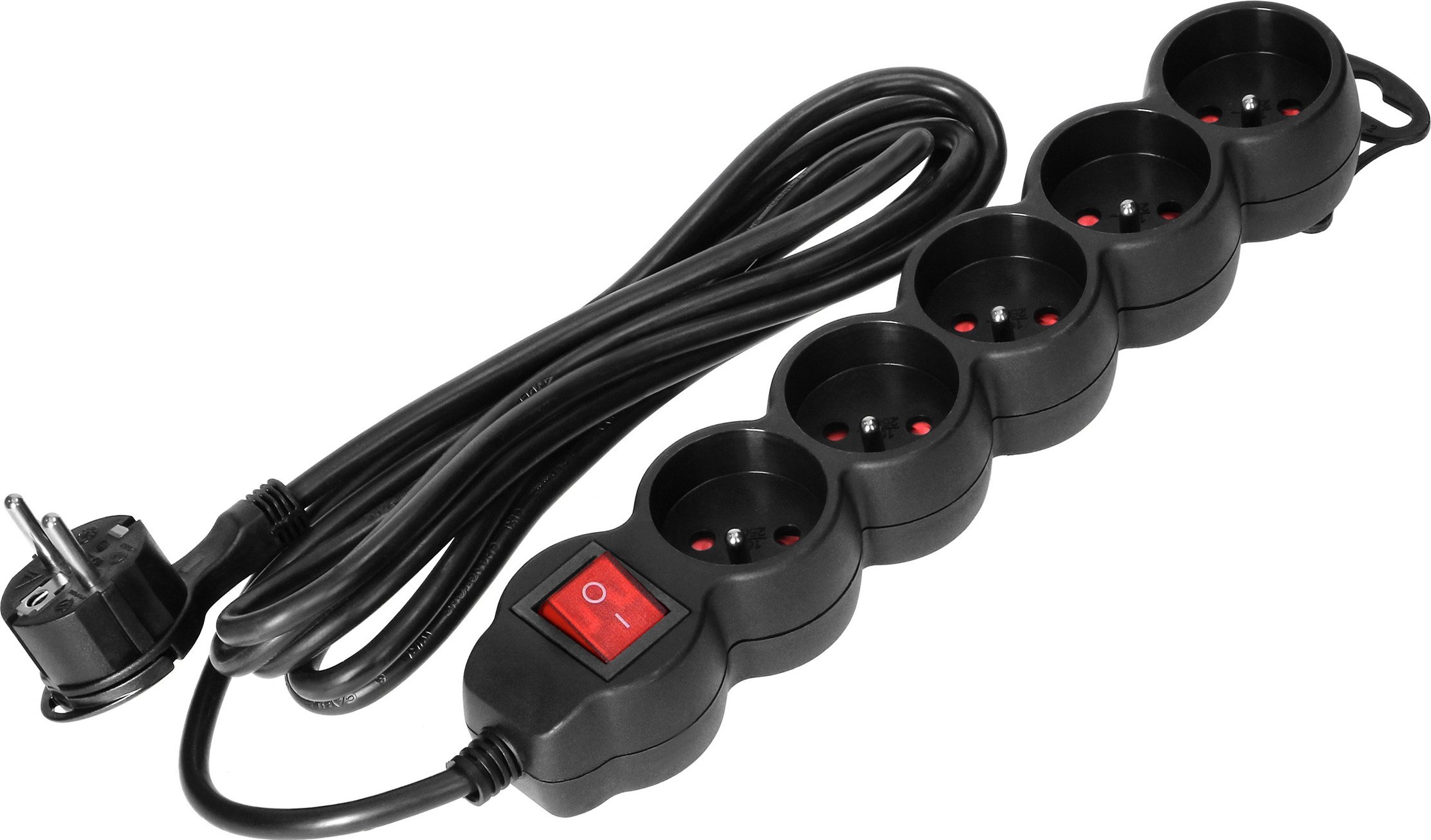 Orno Przedłużacz 5-krotny 2P+Z, z wyłącznikiem, 5m H05VV-F 3x1,5mm2, Imax=16A, płaska wtyczka, czarny