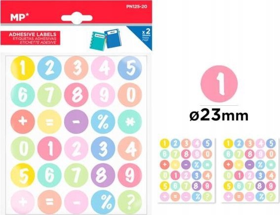 Main Paper Naklejki cyferki i znaki matematyczne 23mm 2 arkusze MP