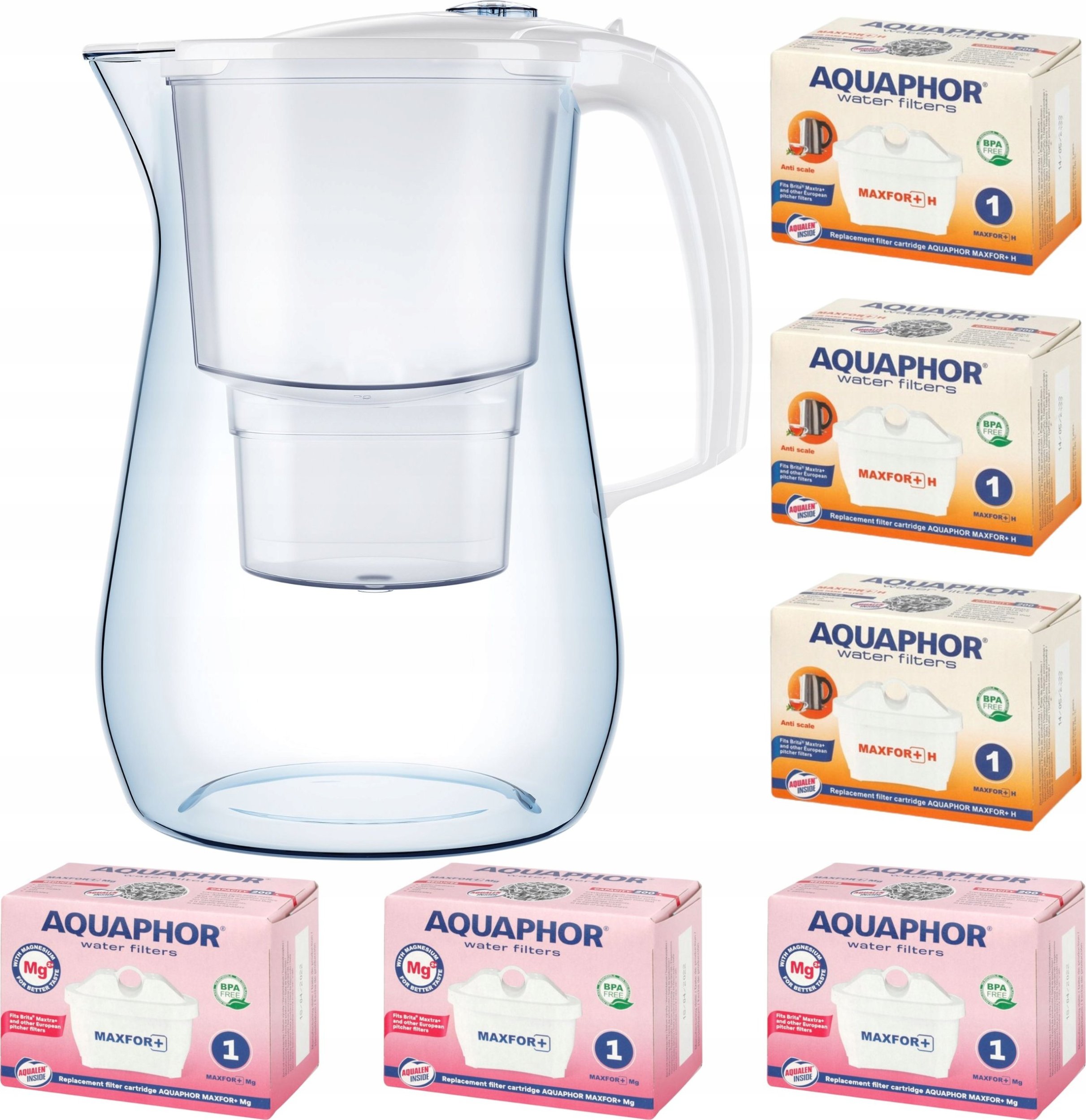 Dzbanek filtrujący Aquaphor Onyx 4,2 l + 6 wkładów (3Mg +3H), biały