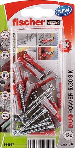 Two-component dowel with screw 6x30 mm, 12 pcs.