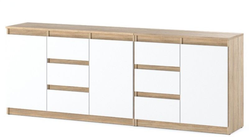 Komoda Biała Drewniana Do Sypialni 6 Szuflad 200cm Pojemna Szafka Sonoma