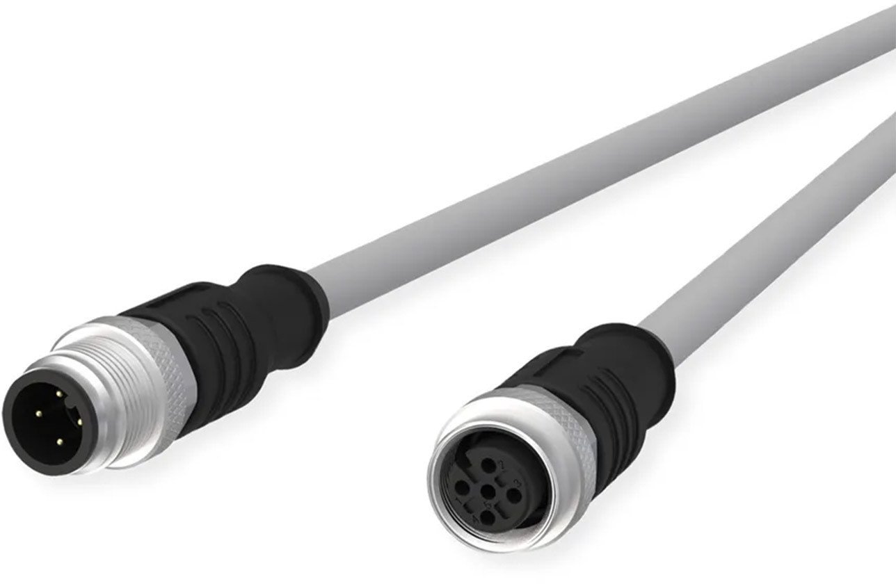 Kabel czujnika/siłownika METZ CONNECT M12, kod A, M12 męski prosty - M12 żeński prosty, szary, 2 m