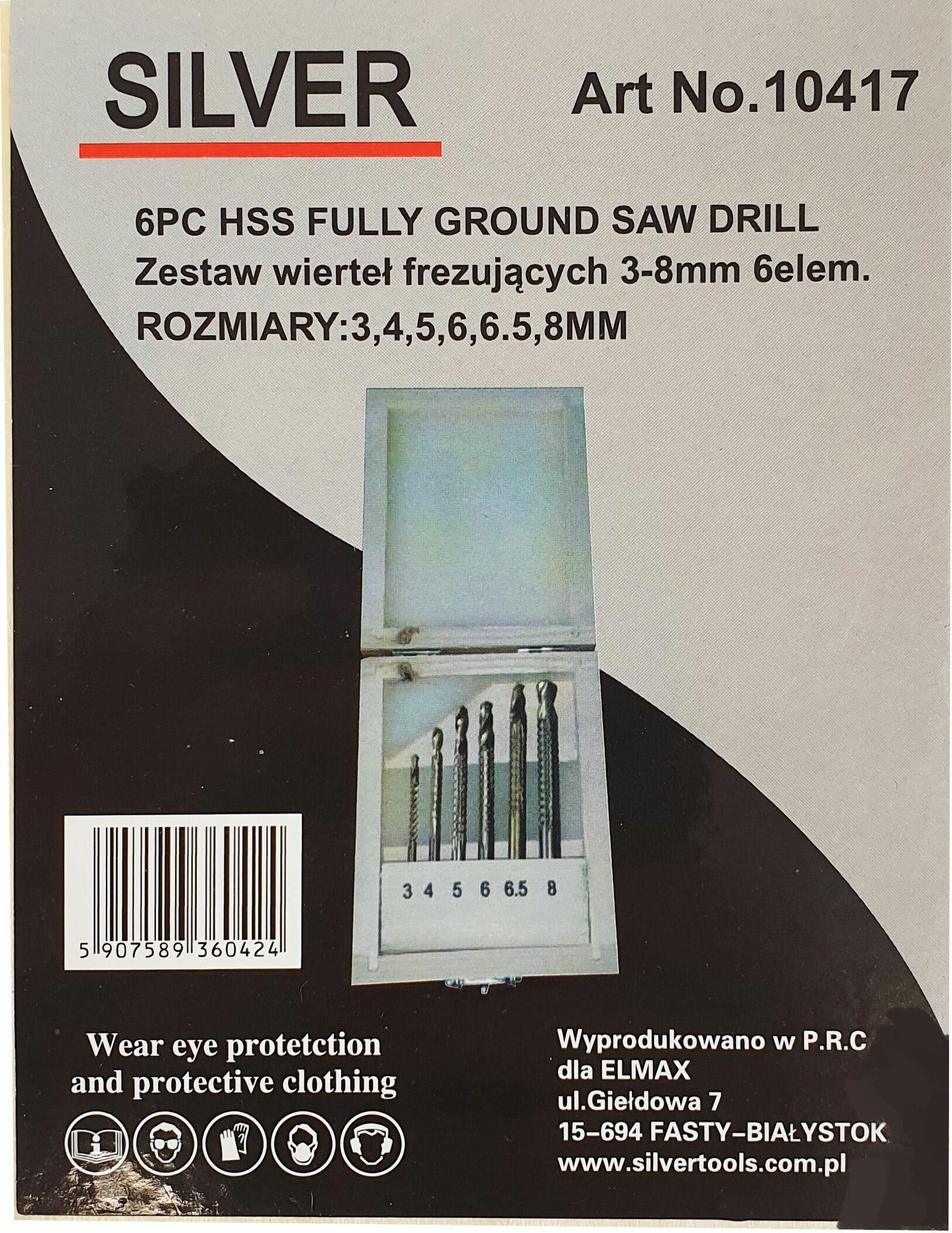 Silver Zestaw sześciu wierteł frezujących 3-8mm 6szt. (10417)