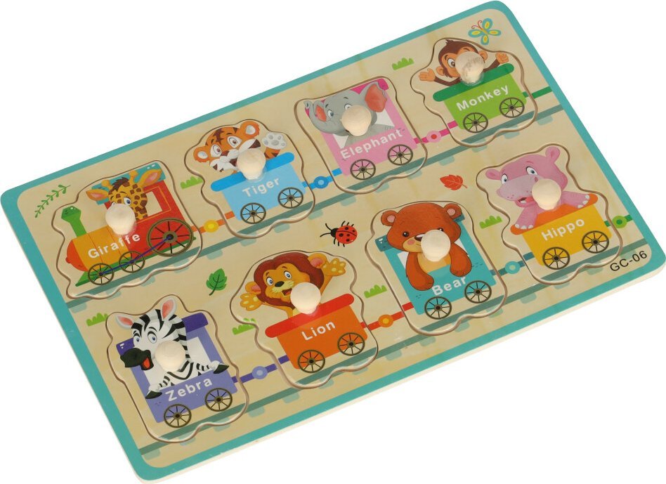 KIK Puzzle drewniane układanka zwierzątka zoo w pociągu