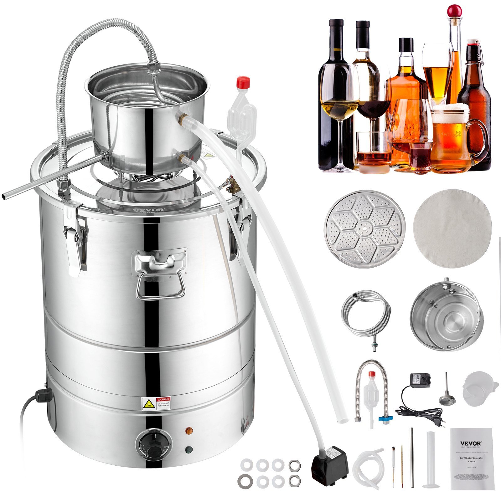 Destylator alkoholowy destylarka alkoholu wina z pompą dwubębnowa 30 L