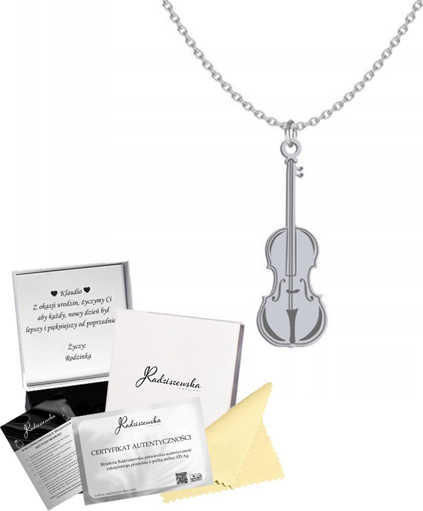 Radziszewska Jewellery Naszyjnik Srebrny Skrzypce Łańcuszek Srebro 925 Prezent GRAWER GRATIS