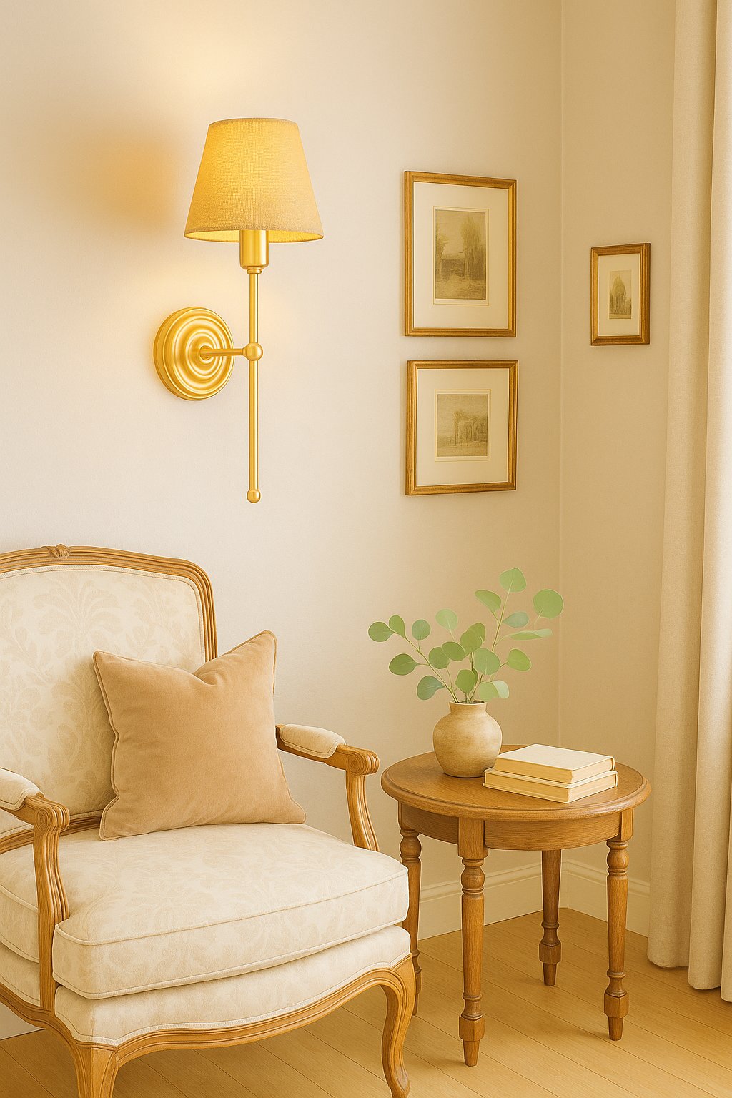 Kinkiet ścienny z mosiądzu z abażurem z lnu styl vintage